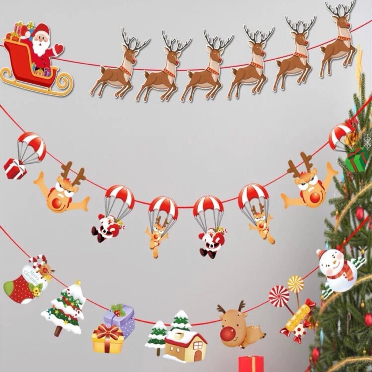 クリスマスガーランド ガーランド 飾り クリスマス トナカイ  雪だるま クリスマスツリー ソリ