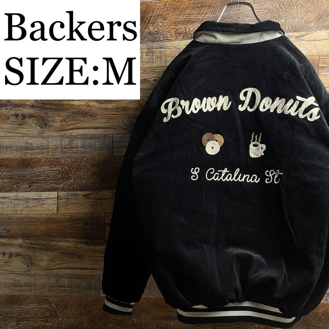 Backers バッカーズ コーデュロイジャケット スタジャン 刺繍 メンズ 古着 黒 ブラック スイングトップ メンズ 中綿 メンズ コールテン m