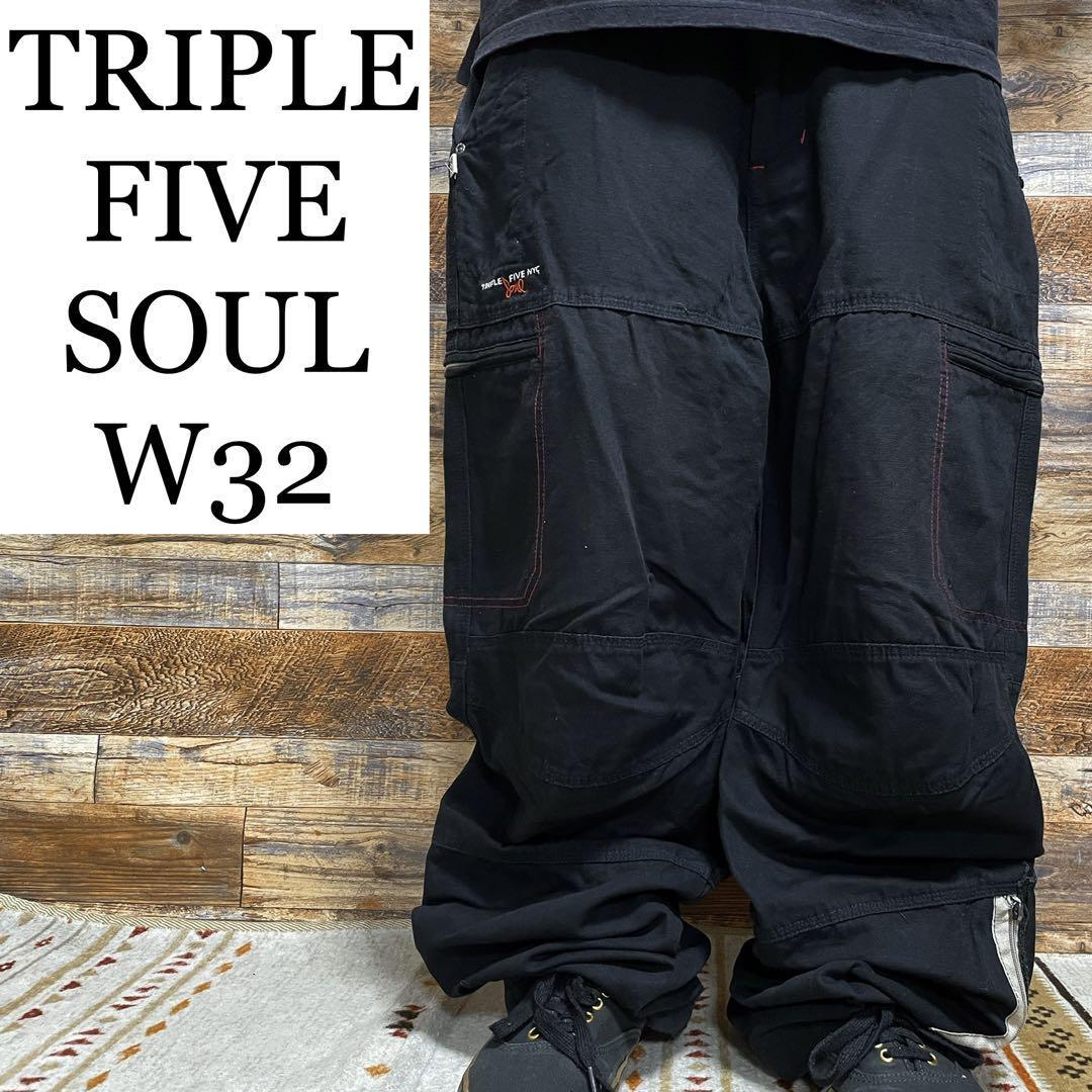 TRIPLE FIVE SOUL トリプルファイブソウル ブラック カーゴパンツ 黒 極太 w32 刺繍 b系 ストリート ワークパンツ オーバーサイズ メンズ_画像1