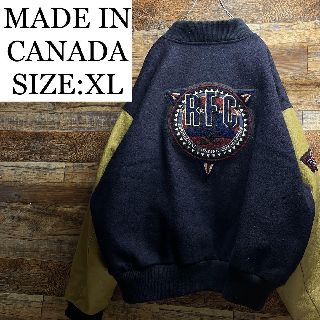 GMAC RFC カナダ製 スタジャン xl 紺 ネイビー ワッペン 刺繍 本革