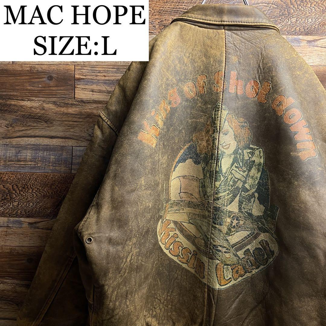 MAC HOPE マックホープ A-2型 フライトジャケット レザージャケット 茶色 ブラウン 本革 レザー メンズ 古着 a2 刺繍 バックデザイン_画像1