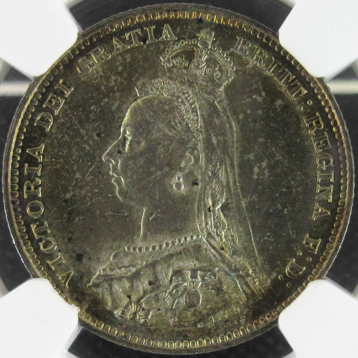 奇跡のトーン! 1887 イギリス 1シリング 銀貨 ヴィクトリア女王 ジュビリーヘッド NGC MS63 アンティークコイン ビクトリア女王_画像1