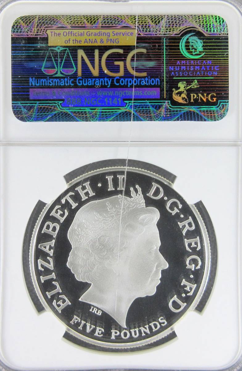 1円 スタート! 訳アリ 【最高鑑定 1/2500】 2013 イギリス 5ポンド 銀貨 セントジョージ 竜退治 NGC PF70UC モダンコイン アンティーク_画像4