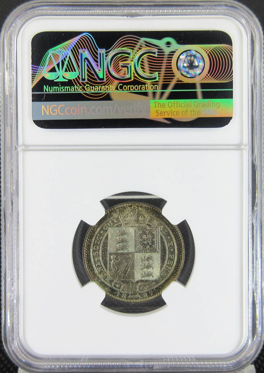 奇跡のトーン! 1887 イギリス 1シリング 銀貨 ヴィクトリア女王 ジュビリーヘッド NGC MS63 アンティークコイン ビクトリア女王_画像4