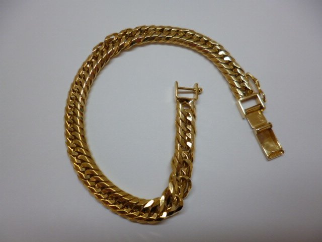  bracele flat K18YG 12 surface Triple cut 20cm 30.6g yellow gold ki partition structure . department official certification Mark entering * free shipping *
