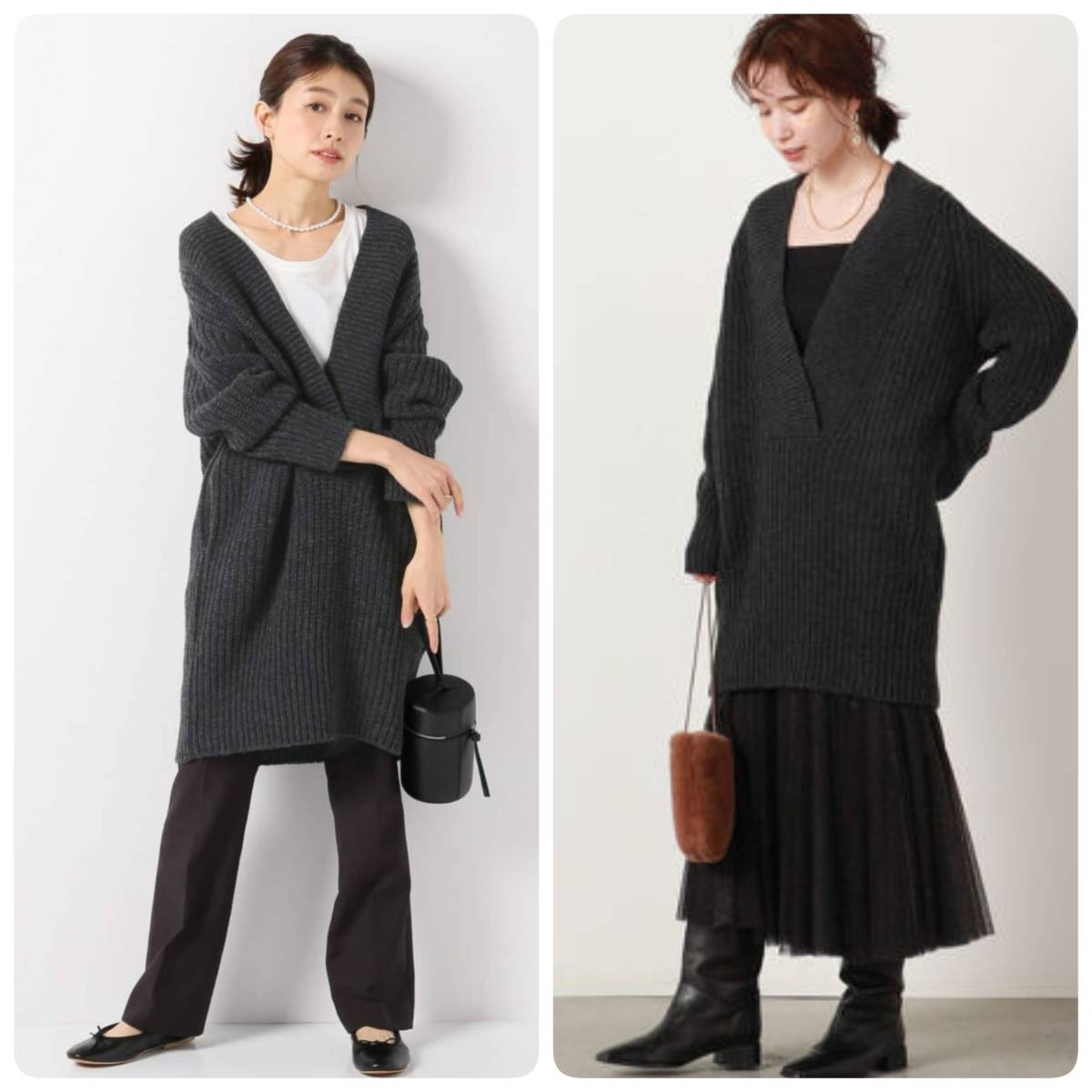 eclat掲載◆新品 TICCA ティッカ 深Vチュニックニット ワンピース 定価35,200円