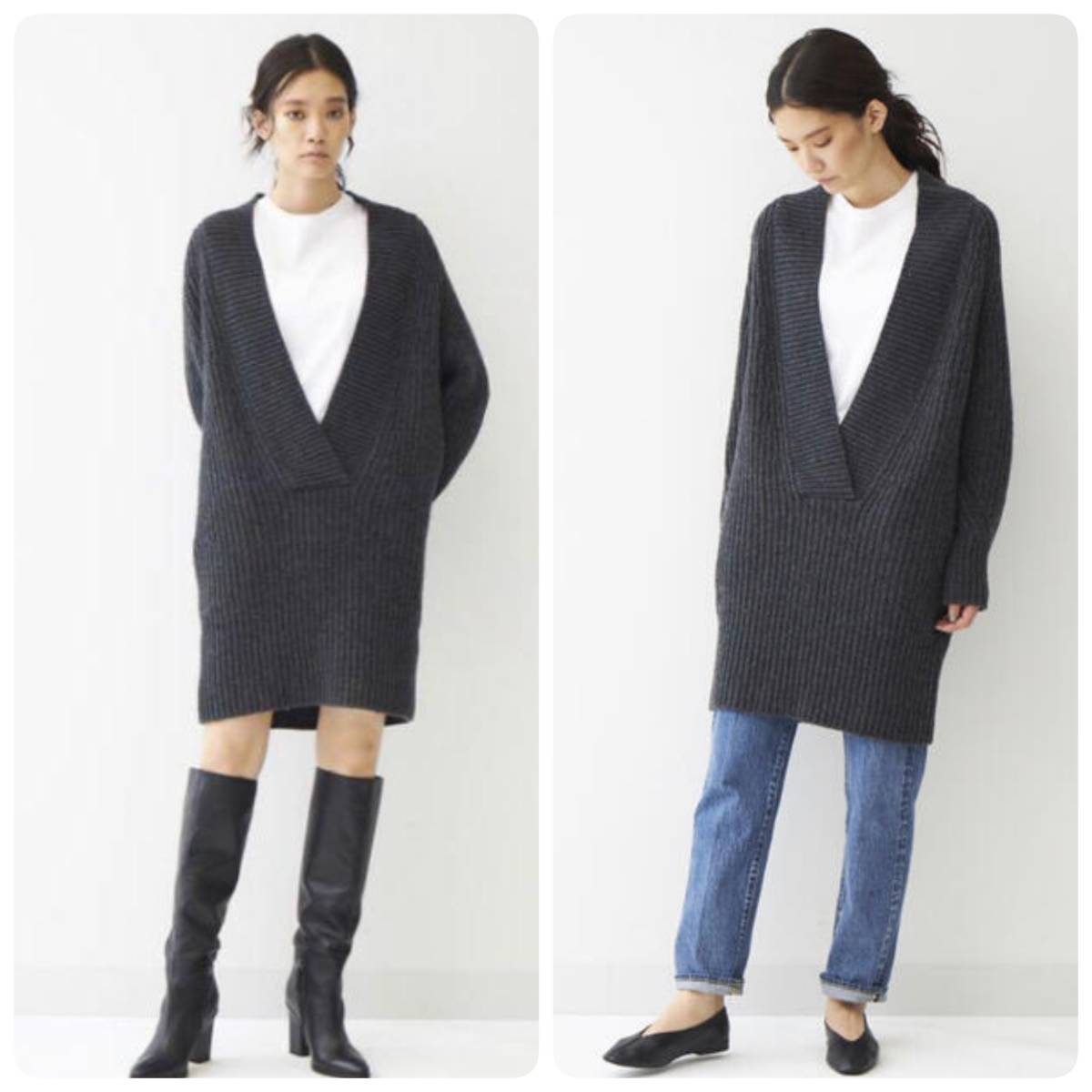 eclat掲載◆新品 TICCA ティッカ 深Vチュニックニット ワンピース 定価35,200円