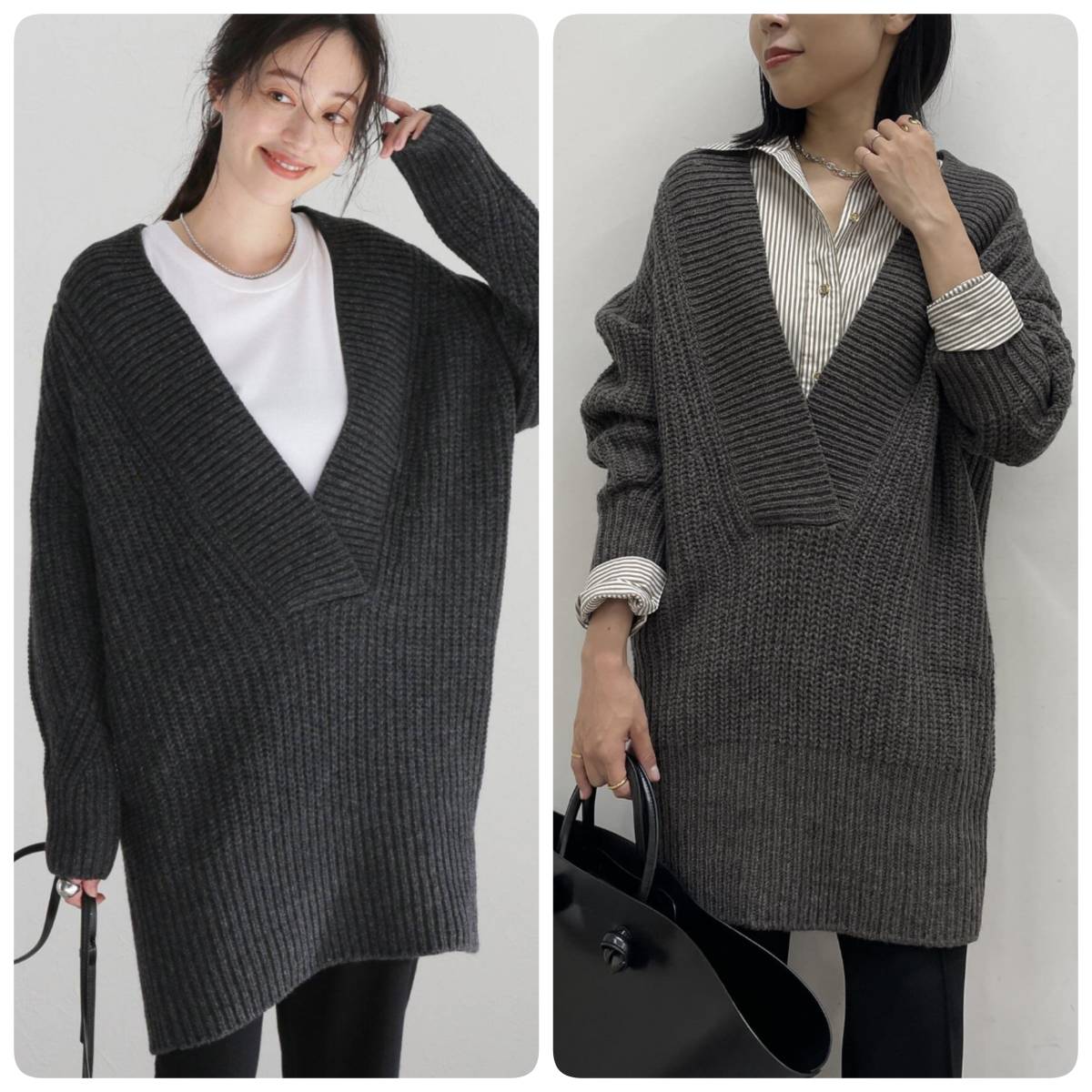 eclat掲載◆新品 TICCA ティッカ 深Vチュニックニット ワンピース 定価35,200円