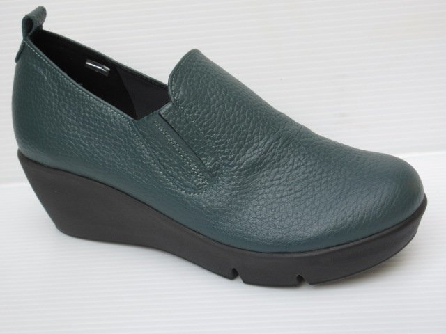セール 24.0cm Mb 34-417 緑 本革 日本製 サイドゴア スリッポン 婦人 靴 レディース ウエッジ ソール カジュアル ウォーキング シューズ
