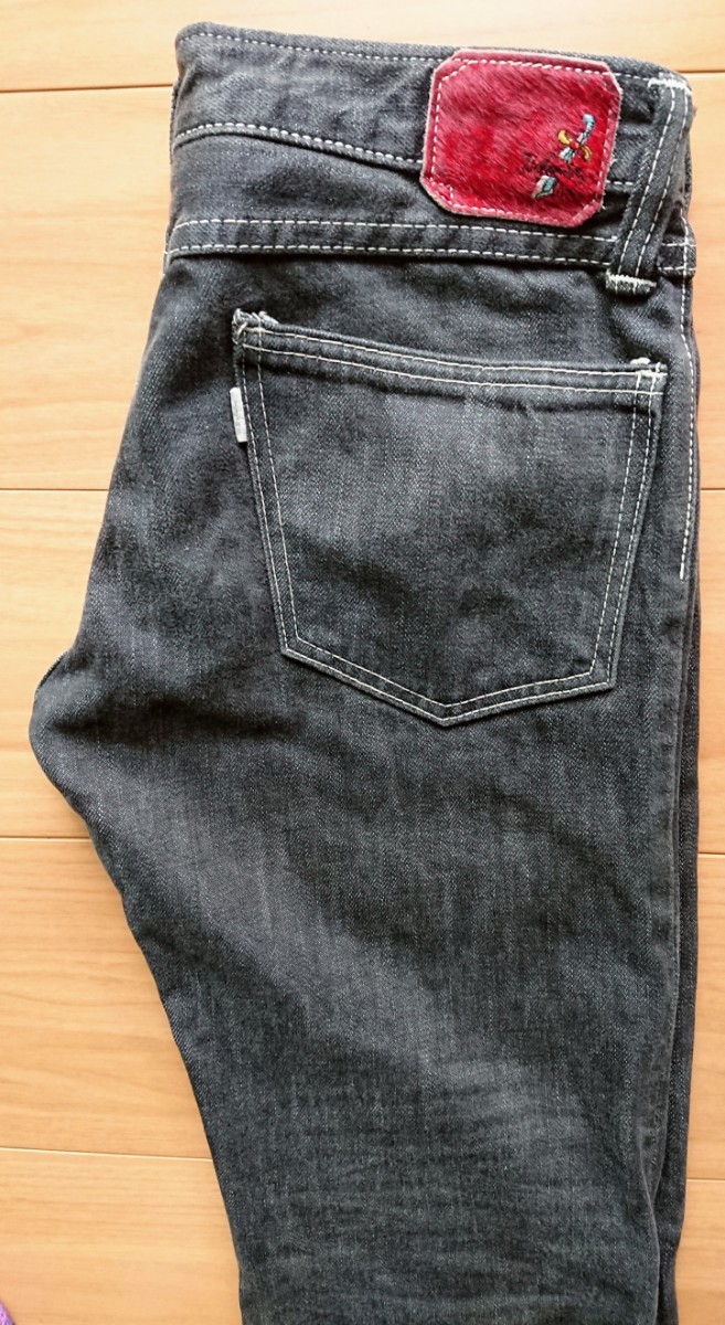 送料無料SKULL JEANSブラック ジーンズ3 S M黒デニム メンズ レディース キッズ30 31 32古着パンツ細身501ロックM復刻ボトムスXX後染め_画像2