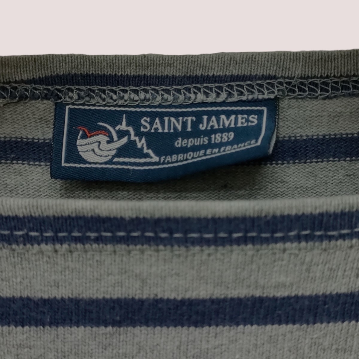 SAINT JAMES / セントジェームス レディース 長袖バスクシャツ グレー×ネイビー ボーダー XXSサイズ フランス製 綿100% I-3113_画像3