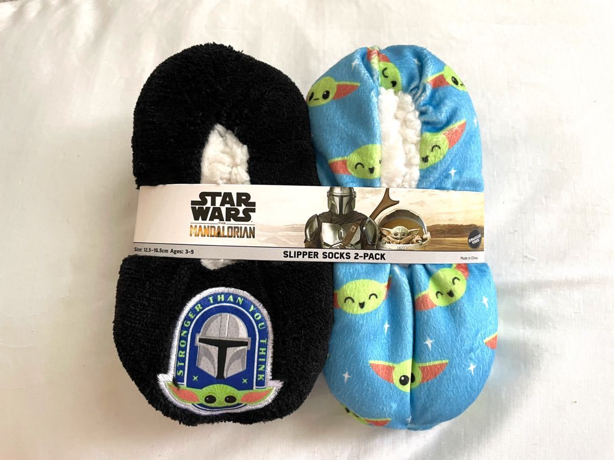  new goods # Star Wars Yoda Kids room shoes slippers 12.5-16.5cm 3-5 -years old .... socks 2 pair blue / black 