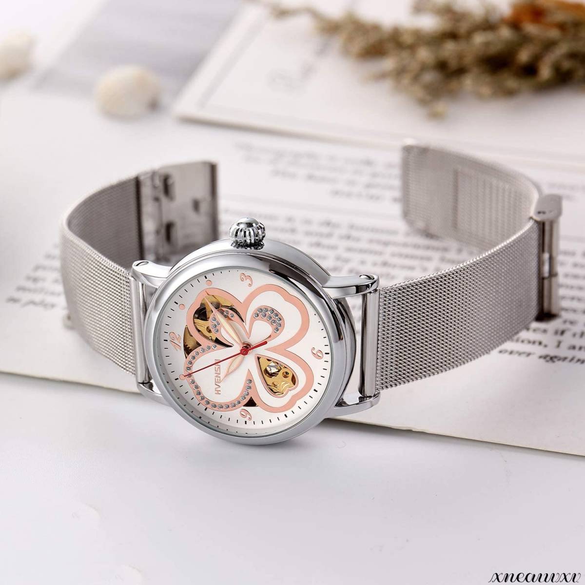 上質な 腕時計 自動巻き クローバーホワイト 軽量 レディース 夜光 カジュアル シンプル おしゃれ クラシック 女性 腕時計 ウォッチ