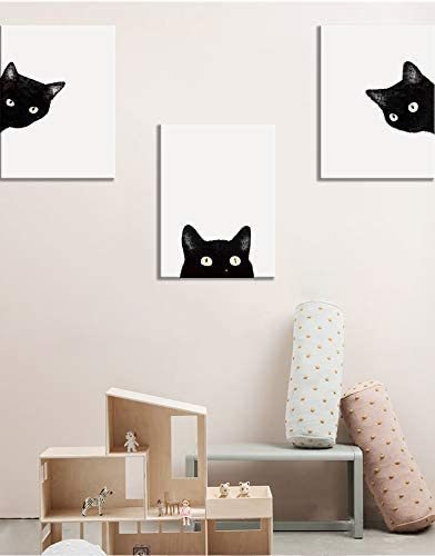  lovely 3 sheets art panel black cat interior ornament part shop decoration equipment ornament . canvas picture stylish wall art art 