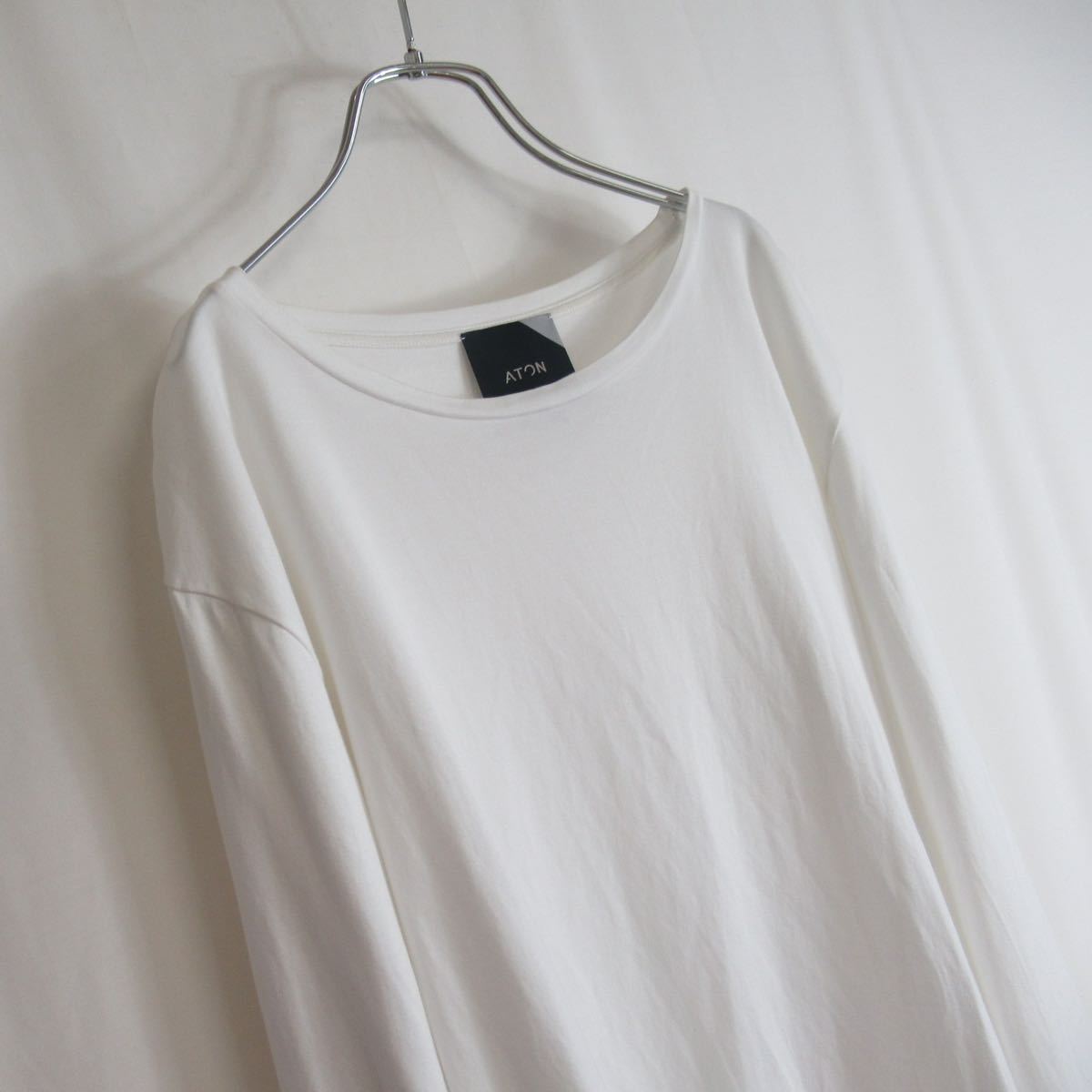ATON ロングスリーブ ホワイト カットソー Tシャツ 高品質 オンワード 2 Mサイズ 白 トップス レディース 綿 白 シャツ カジュアル モード_画像3
