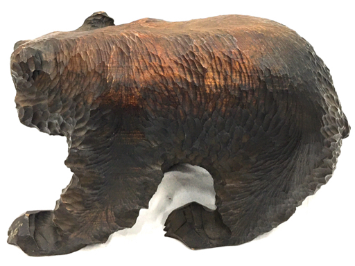 木彫り 熊 クマ 置物 作者不明 銘なし 全長約41.5cm 高さ約25cm オブジェ インテリア 工芸品 民芸品 現状品_画像2