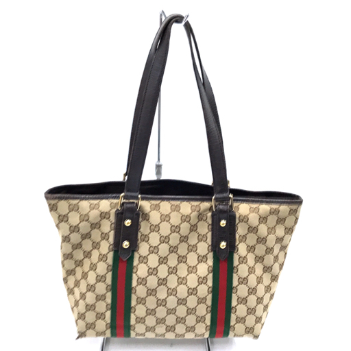 グッチ シェリーライン GGキャンバス トートバッグ 137396 レディース ブラウン ゴールド金具 ハンドバッグ GUCCI_画像2