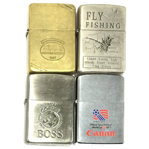 ジッポー キャノン / BOSS COFFEE / FLY FISHING 他 オイルライター 喫煙具 喫煙グッズ 計4点 セット ZIPPO_画像1