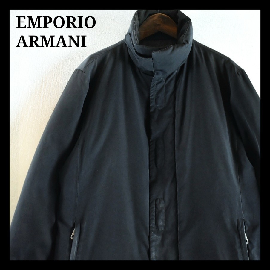 EMPORIO ARMANI エンポリオアルマーニ ミドル丈 比翼 スタンドカラー ロング ダウンジャケット 黒 ブラック BLACK