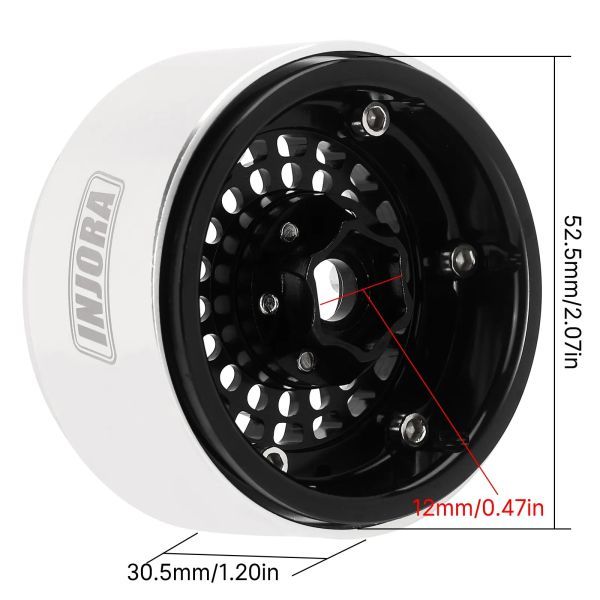 INJORA offset -10mm aluminium 1.9 bead lock wheel rim 1/10 RC black S22d6082543809