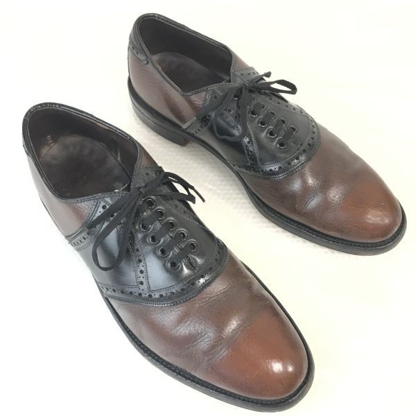 70s-80s?☆タン裏フェルト/グッドイヤー製法☆本革/サドルシューズ【9.5/27.0-27.5/茶/BROWN】シボ加工/Vintage/dress shoes◇bi-109