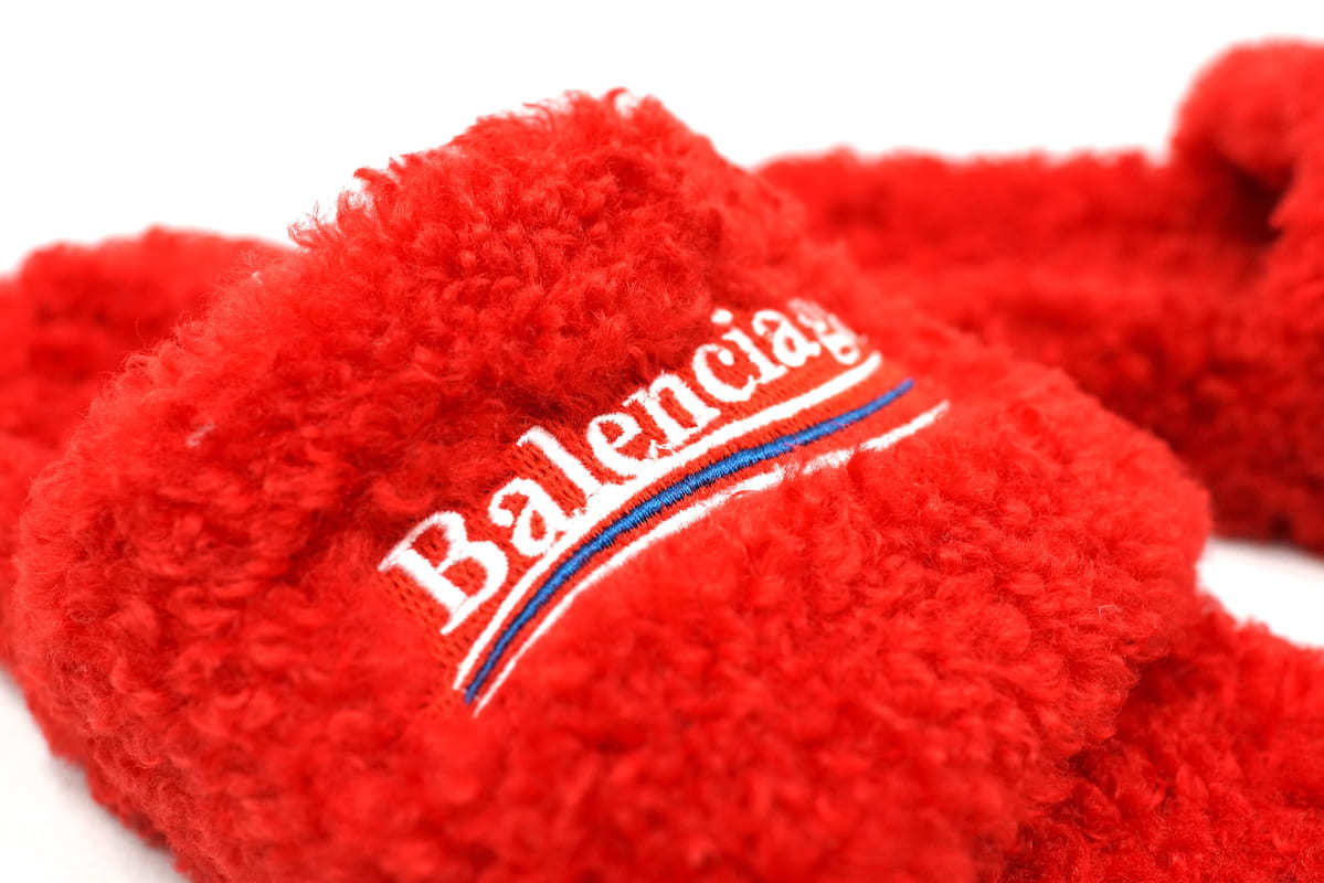 BALENCIAGA バレンシアガ Furry スライド サンダル レッド レディース ロゴ刺繍 サイズ36 (約24cm)_画像4