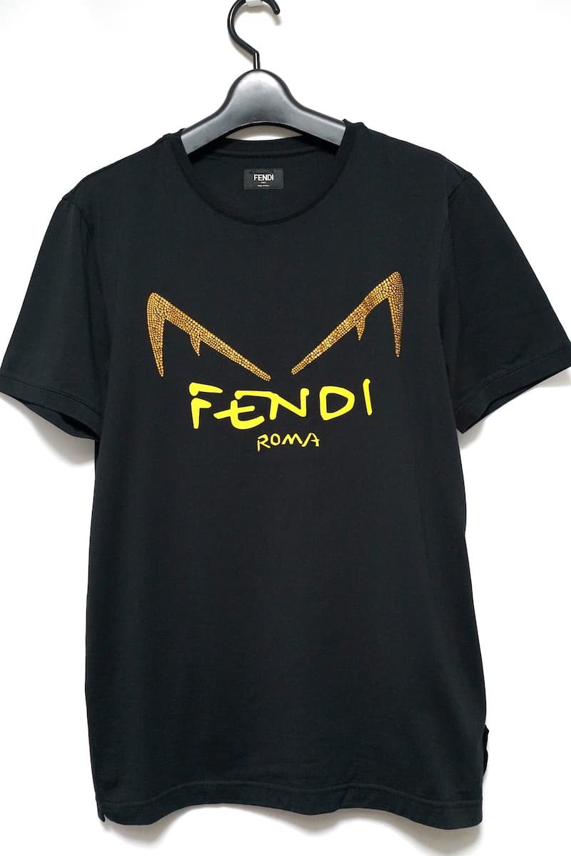 中古 FENDI フェンディ モンスターラインストーン Tシャツ ブラック Size M