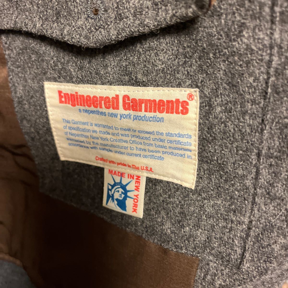 1990年製品　ENGINEERED GARMENTS メイドインUSAニューヨーク　ウール100% グレー　スタジャン　キャンプ送料無料　お値打ち品ヴィンテージ_画像2