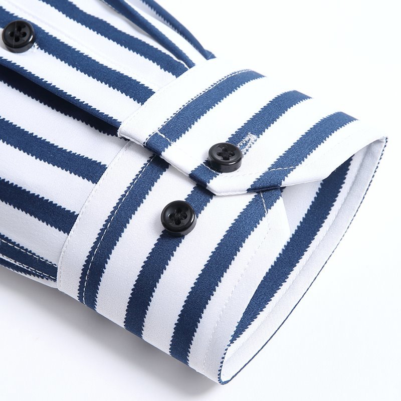 P021-2XL新品DCKMANY■縦縞 長袖シャツ メンズ ノーアイロン 形態安定 ストライプ ビジネス ワイシャツ シルクのような質感/ブルーの画像8
