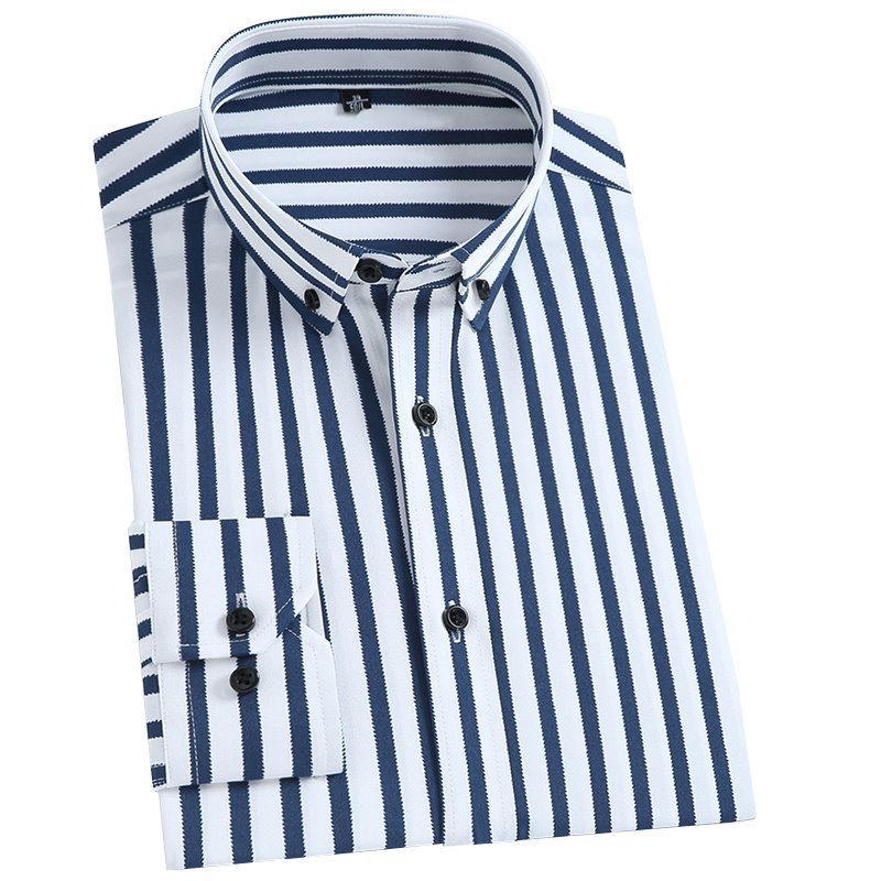 P021-M新品DCKMANY■縦縞 長袖シャツ メンズ ノーアイロン 形態安定 ストライプ ビジネス ワイシャツ シルクのような質感/ブルー_画像6
