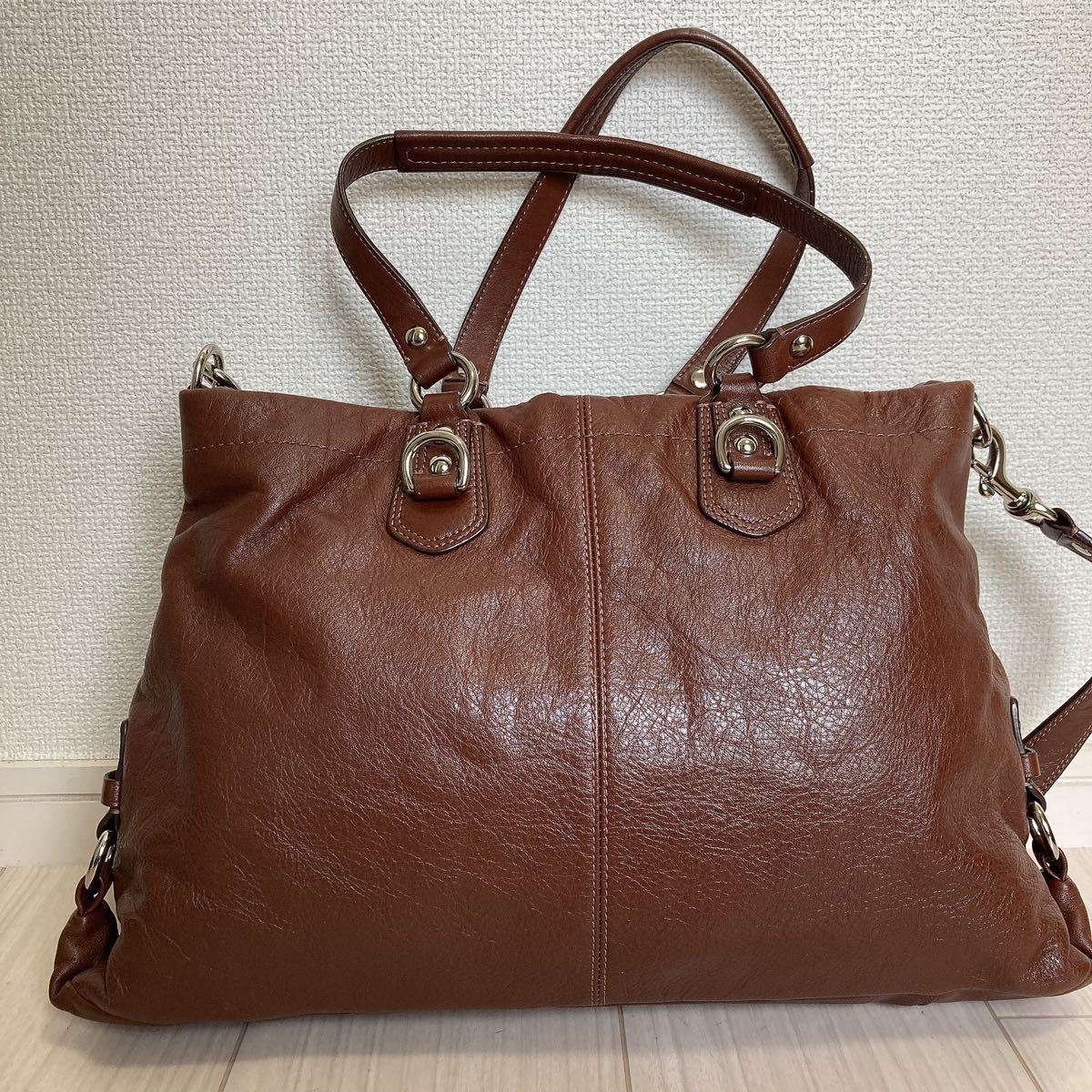  beautiful goods COACH Coach lady's diagonal .. business bag shoulder bag tote bag cow leather original leather tea color Brown Logo brand 