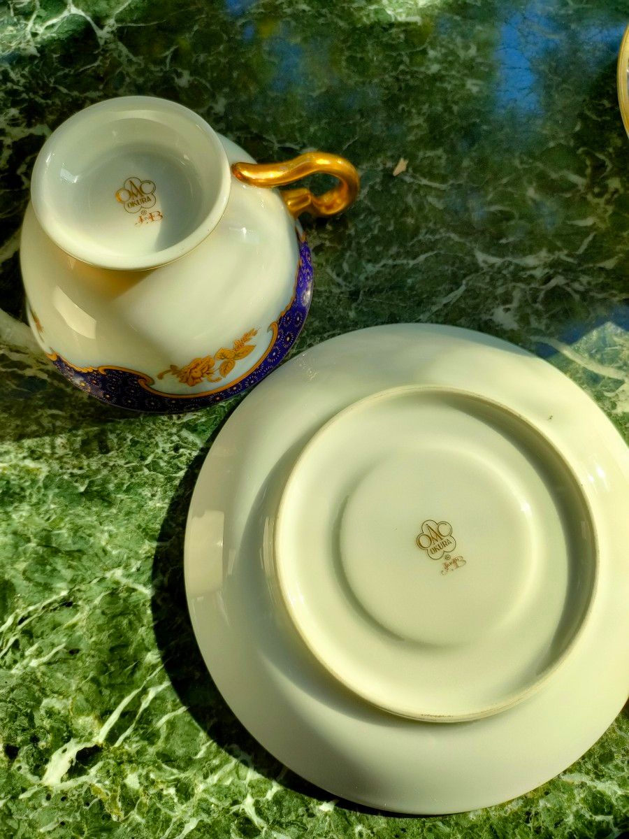 2客 カップ&ソーサー 瑠璃金彩 瑠璃 エッチング 大倉陶園 2客 カップ&ソーサー 瑠璃金彩 瑠璃 エッチング 大倉陶園