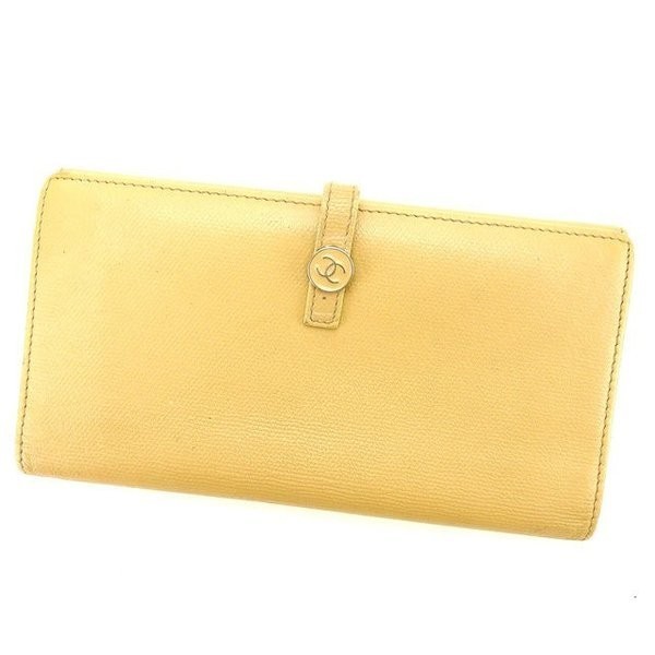 驚きの安さ 長財布 シャネル Wホック 中古 ベージュ×ゴールド ココボタン レディース 女性用財布