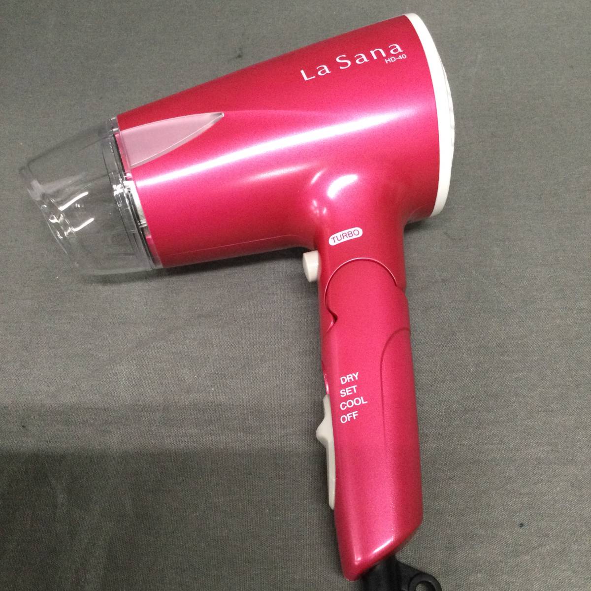 051018 247022 La Sana ラ サーナ マイナスイオン Hair Dryer ヘア ドライヤー HD-40 家庭用 ピンク系カラー 2020年製 通電OK 取扱説明書付_画像3