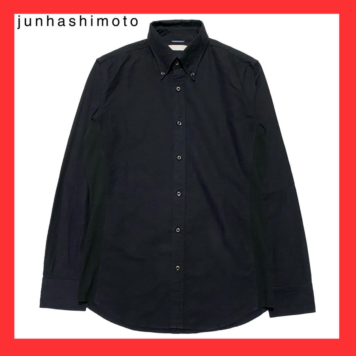 ★定価2.4万円★ junhashimoto ジュンハシモト SIDE JERSEY BD SHIRTS 長袖 サイドジャージー ボタンダウン シャツ 4 XL 黒 wjk AKM_画像1