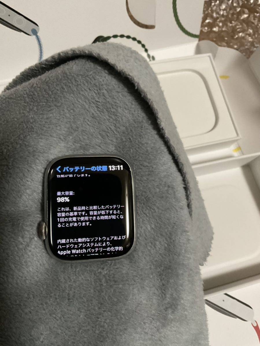 【美品】Apple Watch Series 7 GPS+Cellular 45mm MKJV3J/A シルバーステンレス バッテリー最大容量98%_画像3