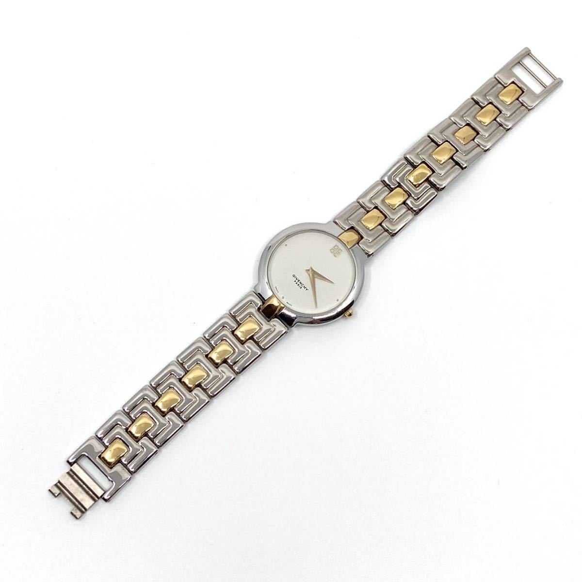 訳あり GIVENCHY ロゴインデックス Swiss スイス製 腕時計 quartz クォーツ ホワイト 白 コンビ ゴールド シルバー 金銀 ジバンシー Y128_画像5