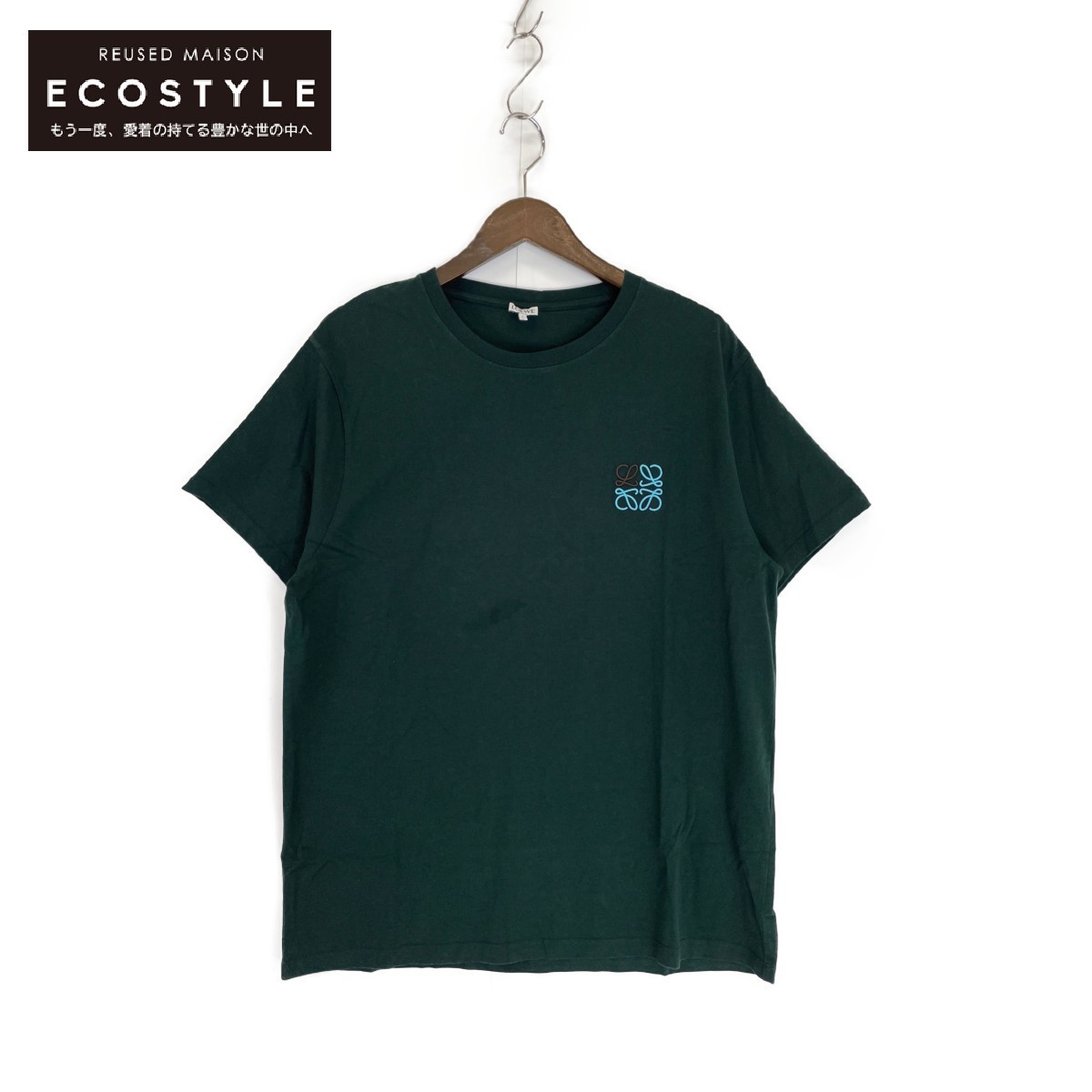 国内正規/ LOEWE ロエベ H526Y22J01 アナグラム刺繍 クルーネック半袖Tシャツ/ トップス XL グリーン メンズ
