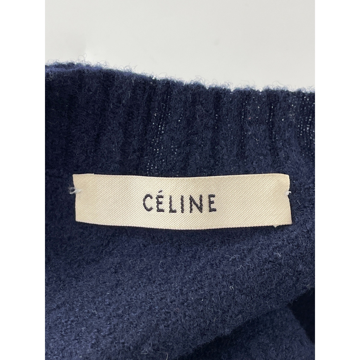 国内正規/ CELINE セリーヌ 2 3BL0/6395 フィービー期 バックリボン 変形ニットセーター/ トップス XS ネイビー レディース_画像4