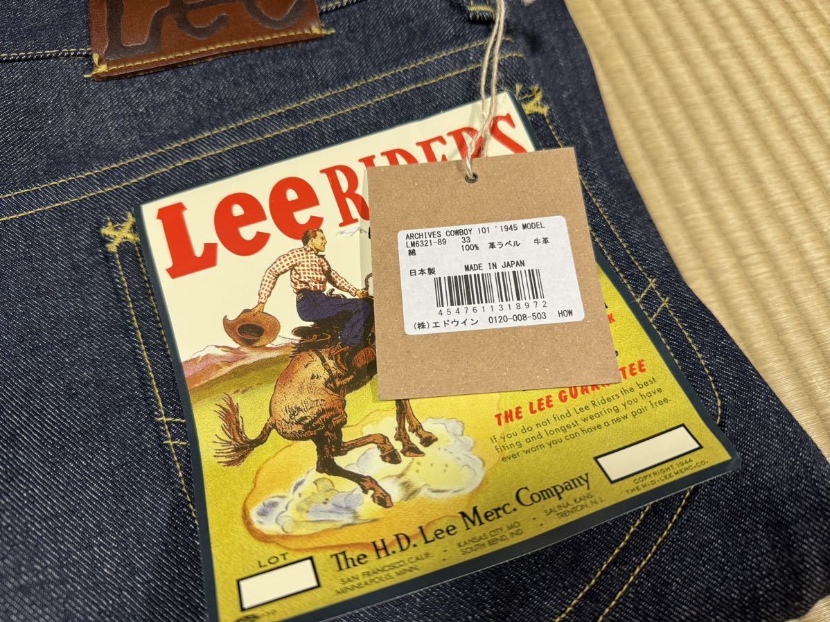 新品未使用 日本製 Lee Archives COWBOY 101 1945モデル LM6321-89 W33 リジッド ボタンフライ リー アーカイブス 101B RIDERS ジーンズ_画像2