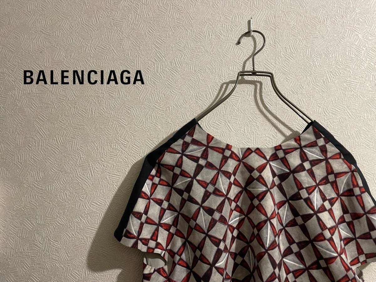 ◯ イタリア製 BALENCIAGA ジオメトリック パターン シルク カットソー