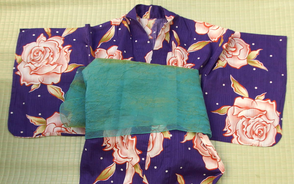 * женский юката obi пояс хекооби роза рисунок точка лиловый фиолетовый длина ( примерно )160cm S~M размер степень? хлопок 100%