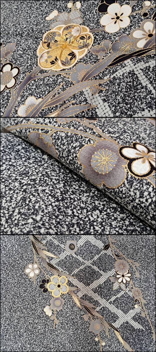 最安 美品 広衿 袷 付下げ 正絹 □着物の越田□裄64.5身丈164 蒔糊 金
