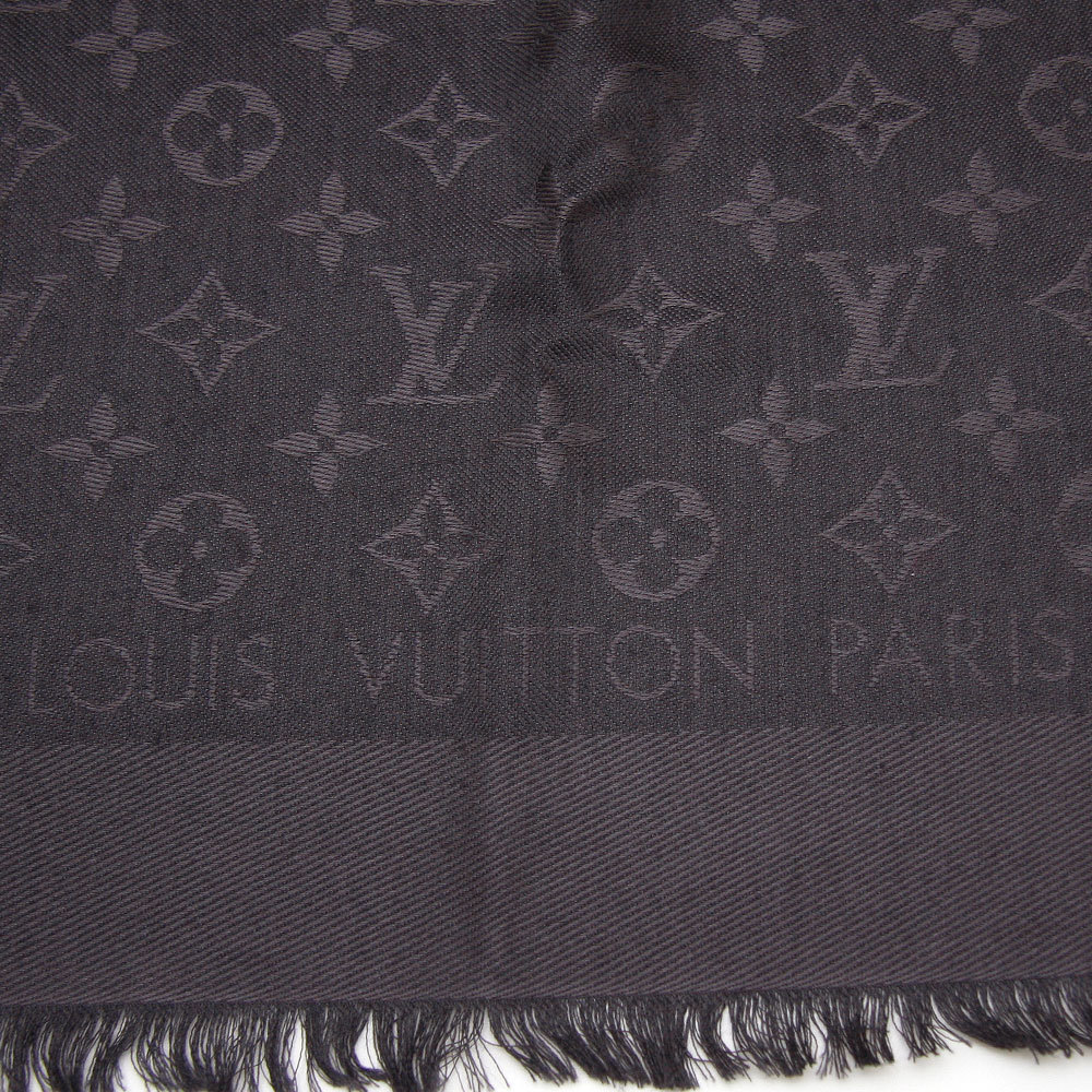 中古美品 ルイヴィトン ショール モノグラム 大判 ストール シルク ウール M74752 アントラシット グレー LOUIS VUITTON ブランド_画像4