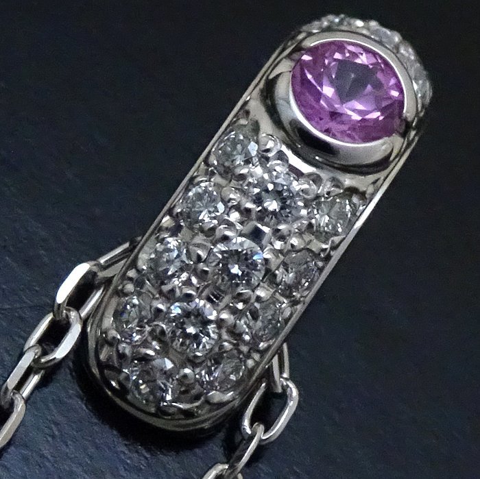 MIKIMOTO Mikimoto necklace pink sapphire 0.12ct diamond 0.15ct K18WG white gold /290629[ used ]