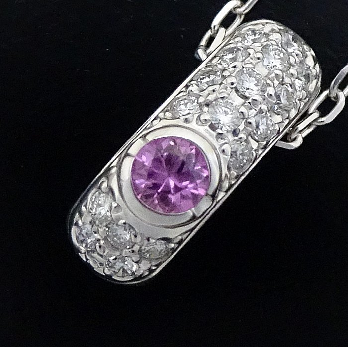 MIKIMOTO Mikimoto necklace pink sapphire 0.12ct diamond 0.15ct K18WG white gold /290629[ used ]