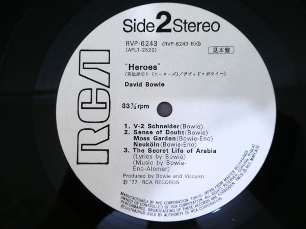 S) ●(Q-18) DAVID BOWIE デビッド・ボウイ 「 HEROES 」 LPレコード 見本盤 RVP-6243 @80_画像8