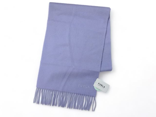  new goods unused regular goods Furla FURLA muffler cashmere 100% purple blue embroidery Logo ... cashmere 