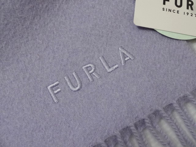  new goods unused regular goods Furla FURLA muffler cashmere 100% purple blue embroidery Logo ... cashmere 