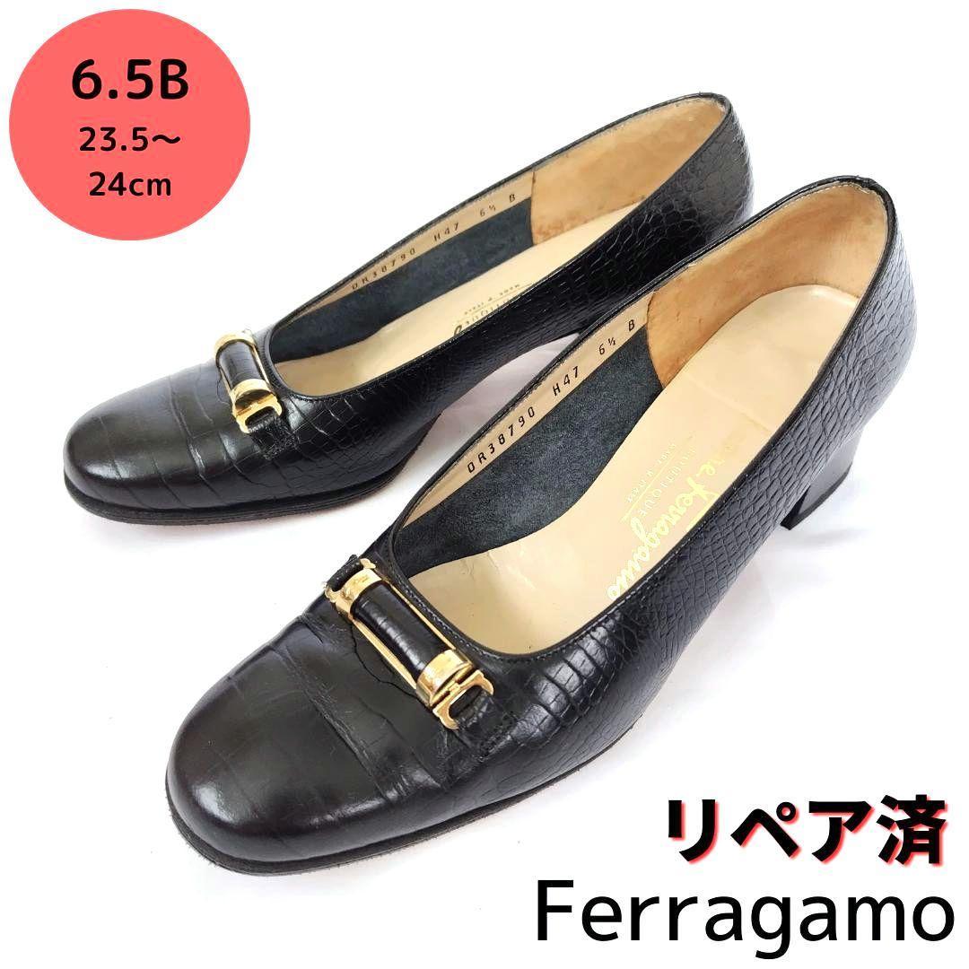 良品❤フェラガモ【Ferragamo】ガンチーニ リザード型押し パンプス-